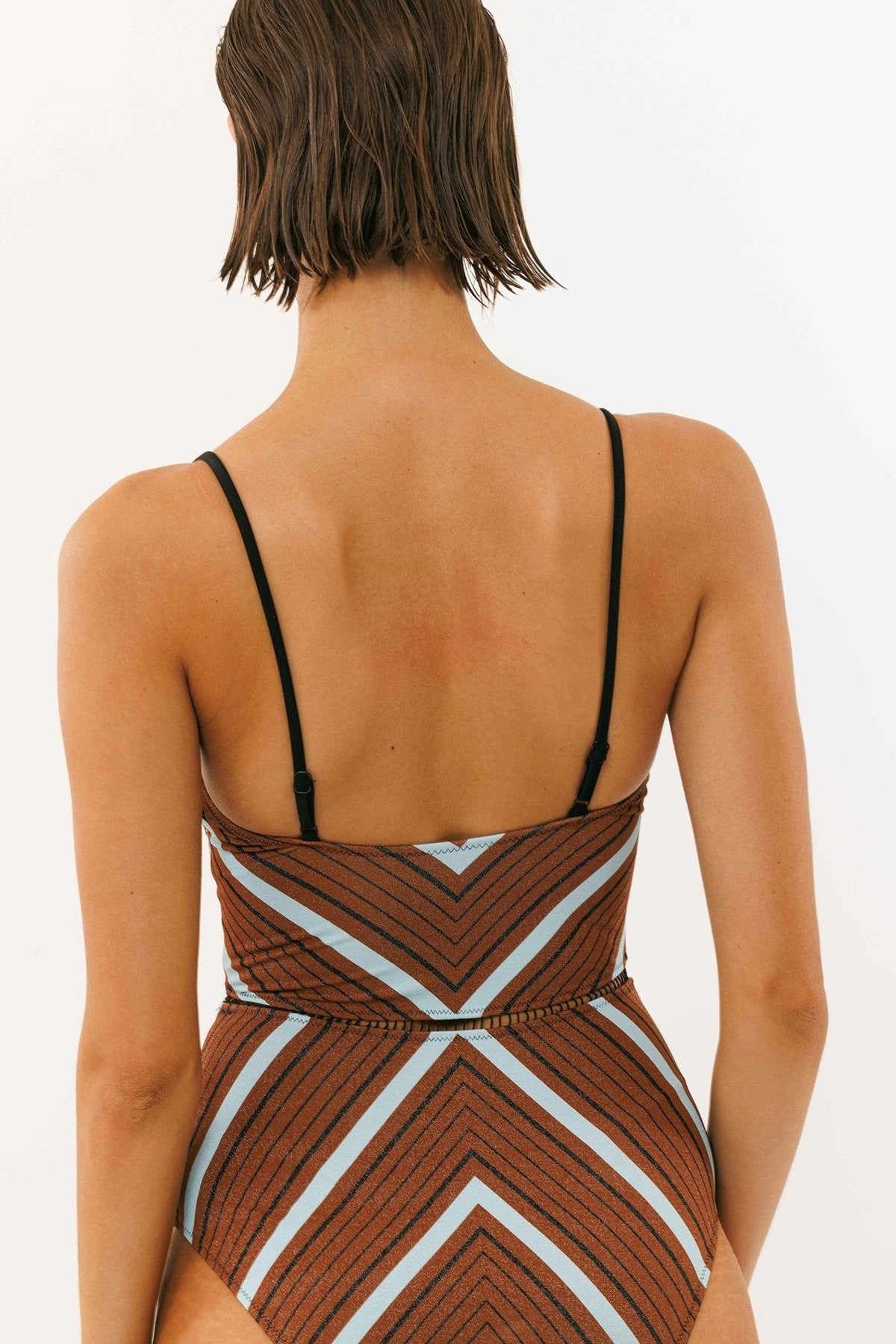 Arava Stripes Brown Teal - one piece - BiliBlond Swimwear