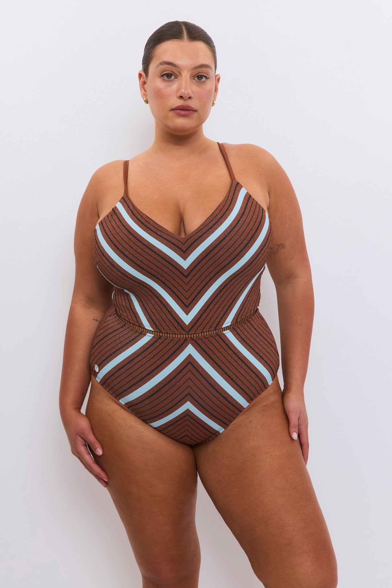 Arava Stripes Brown Teal - one piece - BiliBlond Swimwear