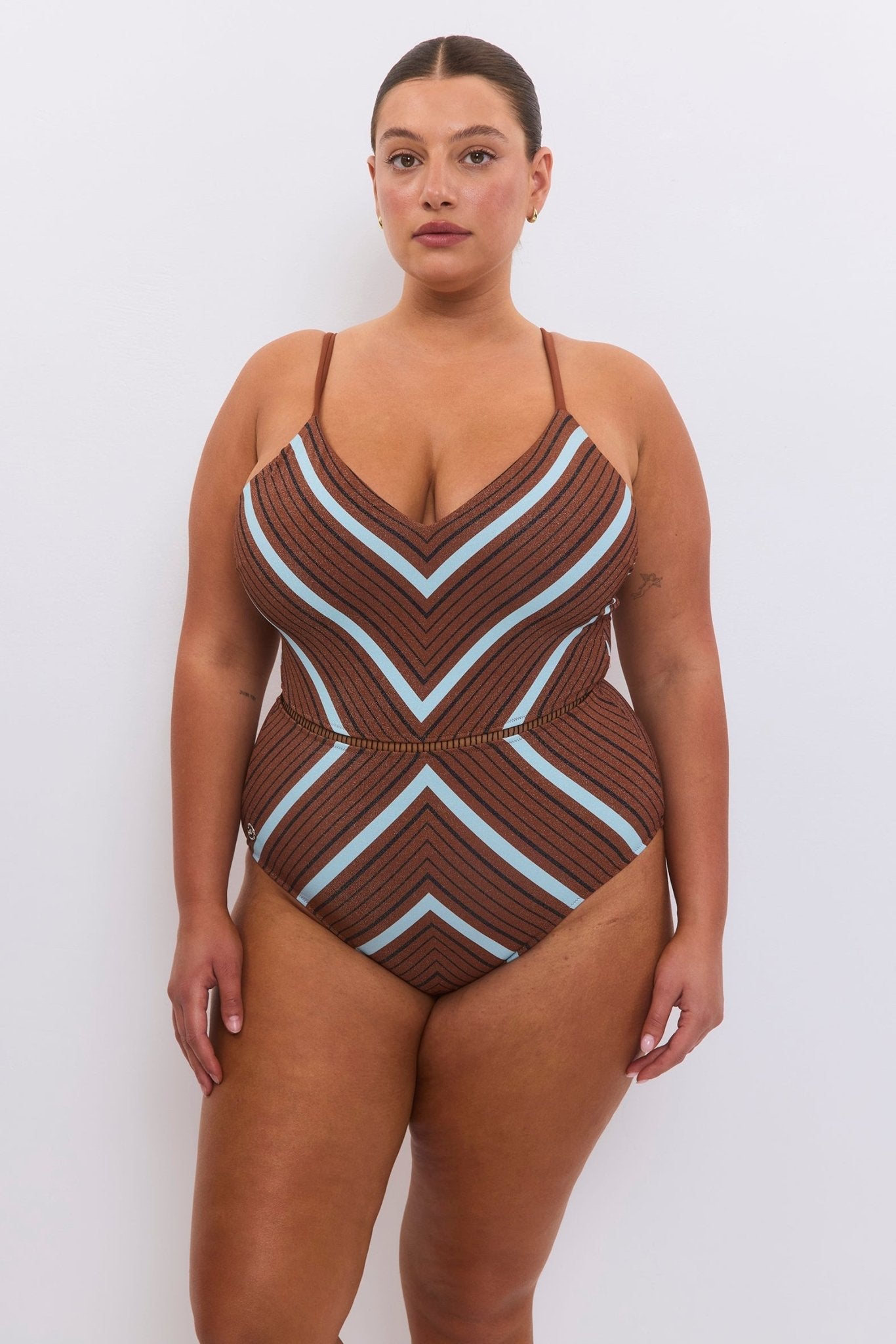 Arava Stripes Brown Teal - one piece - BiliBlond Swimwear