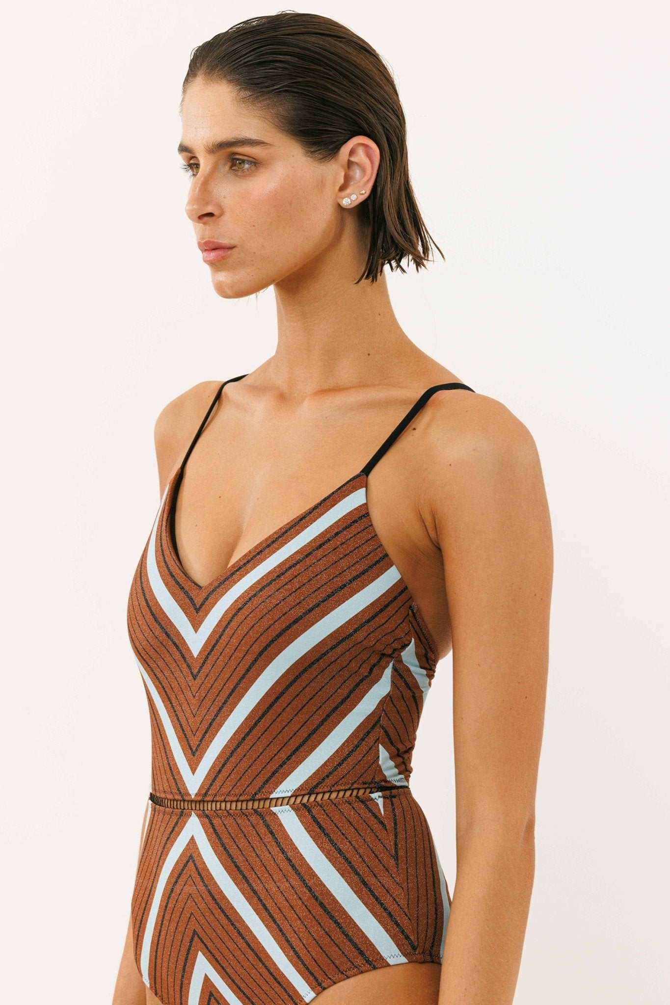 Arava Stripes Brown Teal - one piece - BiliBlond Swimwear