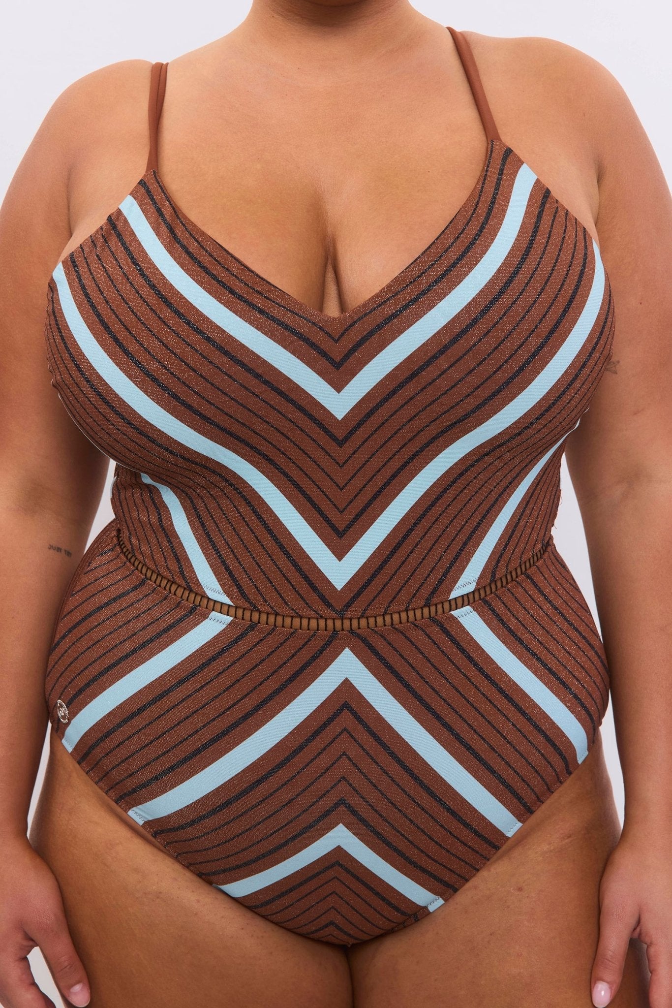 Arava Stripes Brown Teal - one piece - BiliBlond Swimwear