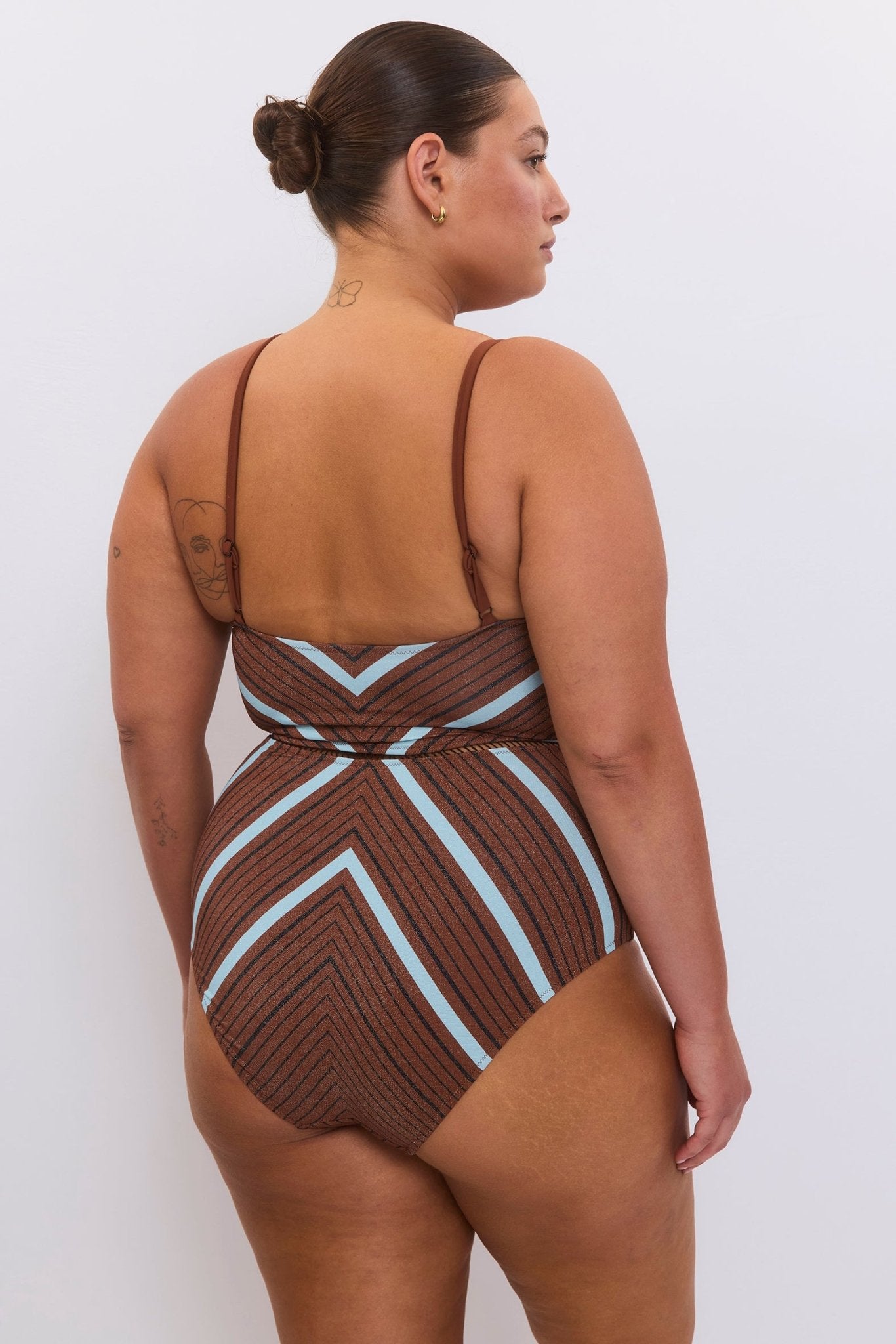 Arava Stripes Brown Teal - one piece - BiliBlond Swimwear