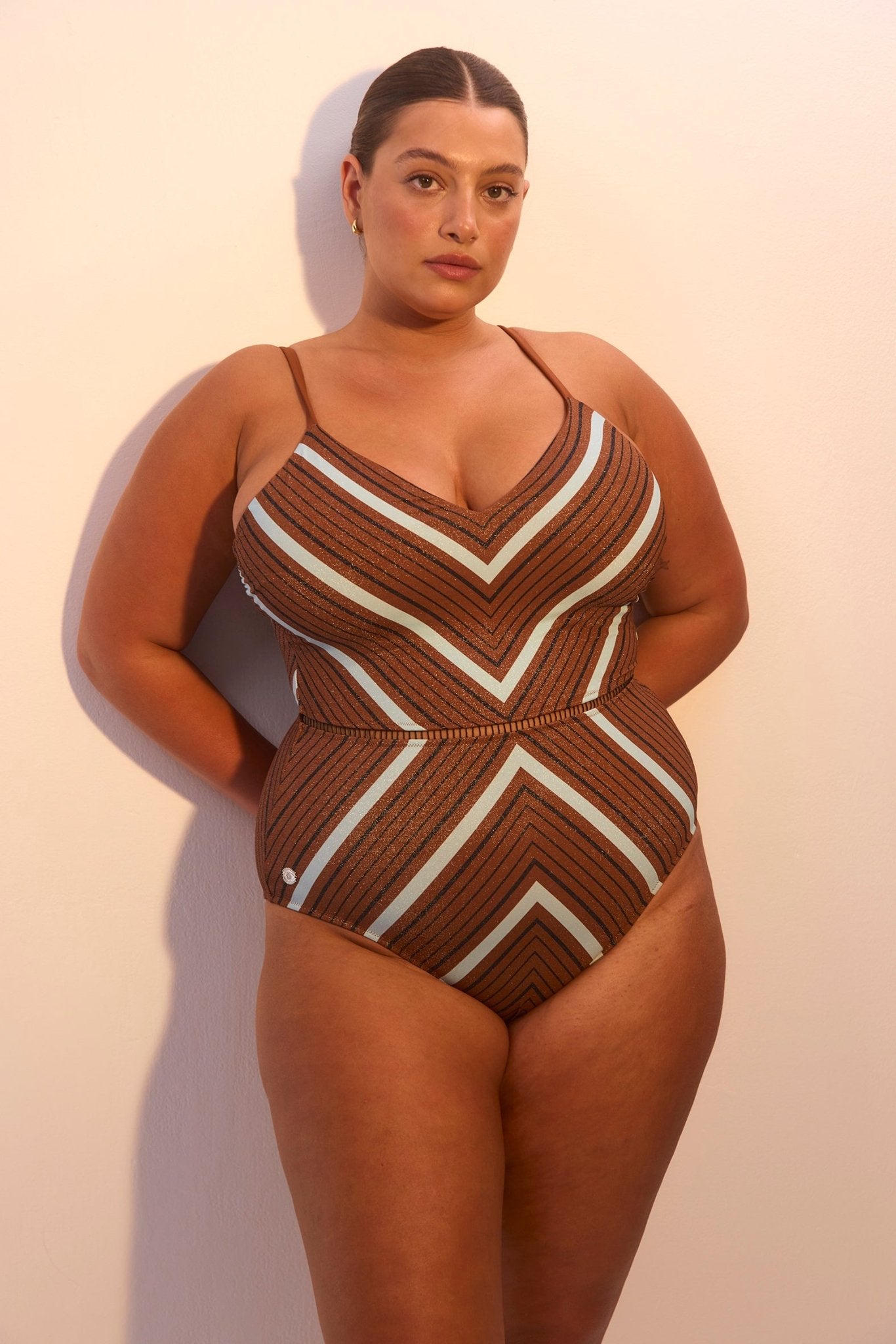 Arava Stripes Brown Teal - one piece - BiliBlond Swimwear