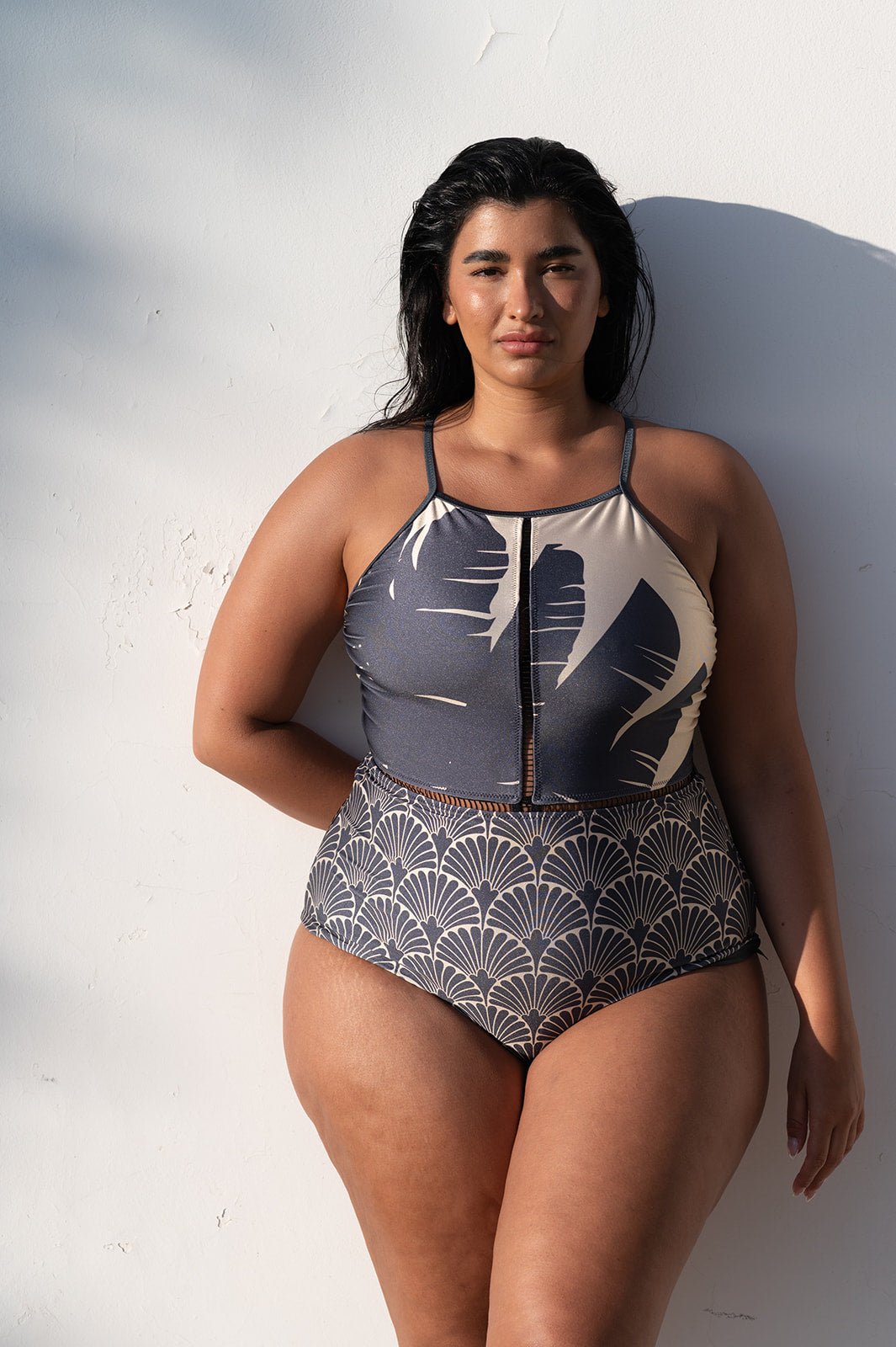 Blue Whale Earth Reversible shiny leaf - one piece -BiliBlond Swimwear