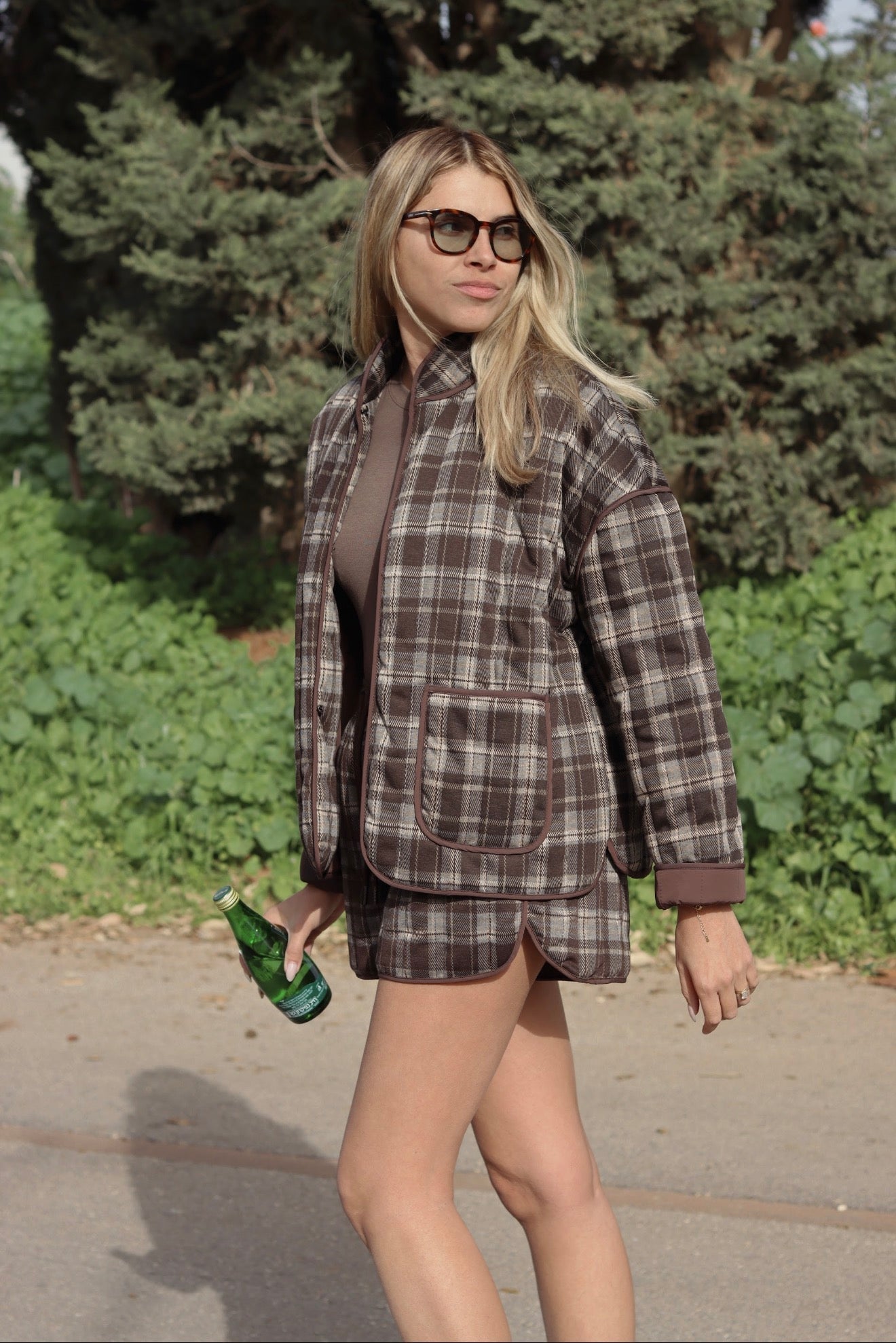 Brown Plaid Quilted Set - knit set - BiliBlond Swimwear