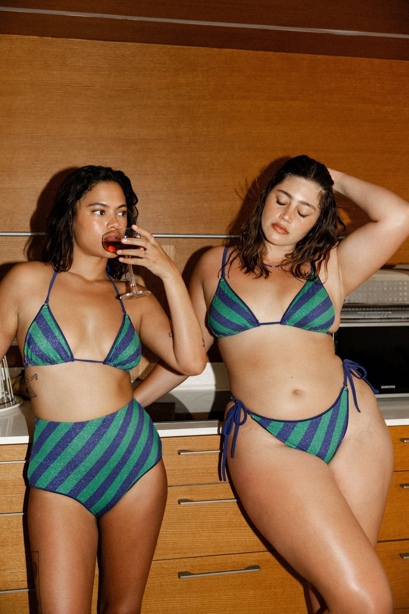 Israeli bottom Navy Green Stripes - BIKINI - BiliBlond Swimwear