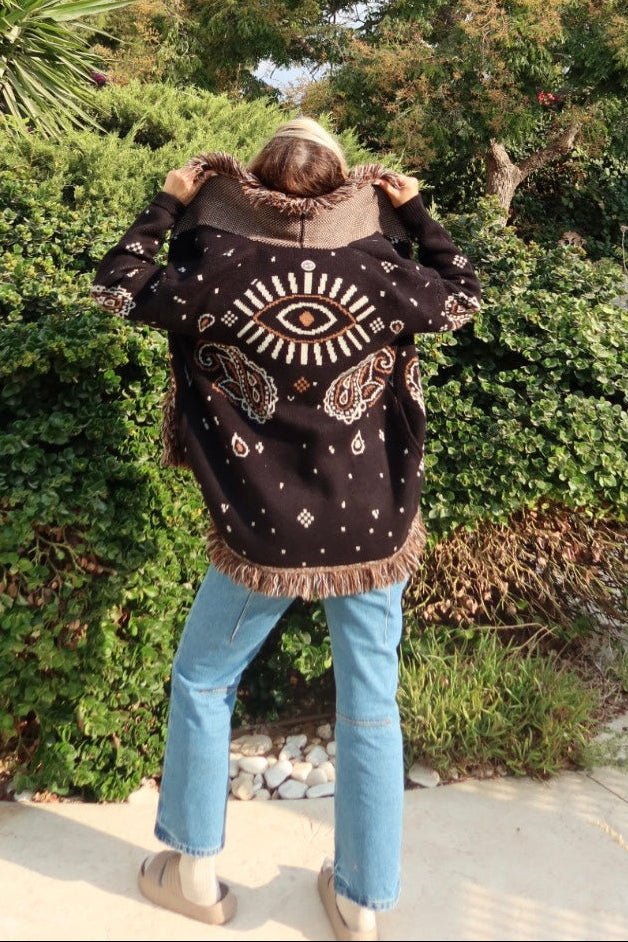 Jacquard Cardigan Black Paisley - gallabia -BiliBlond Swimwear
