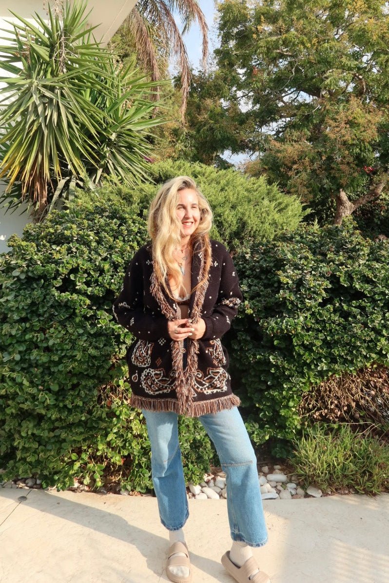 Jacquard Cardigan Black Paisley - gallabia -BiliBlond Swimwear