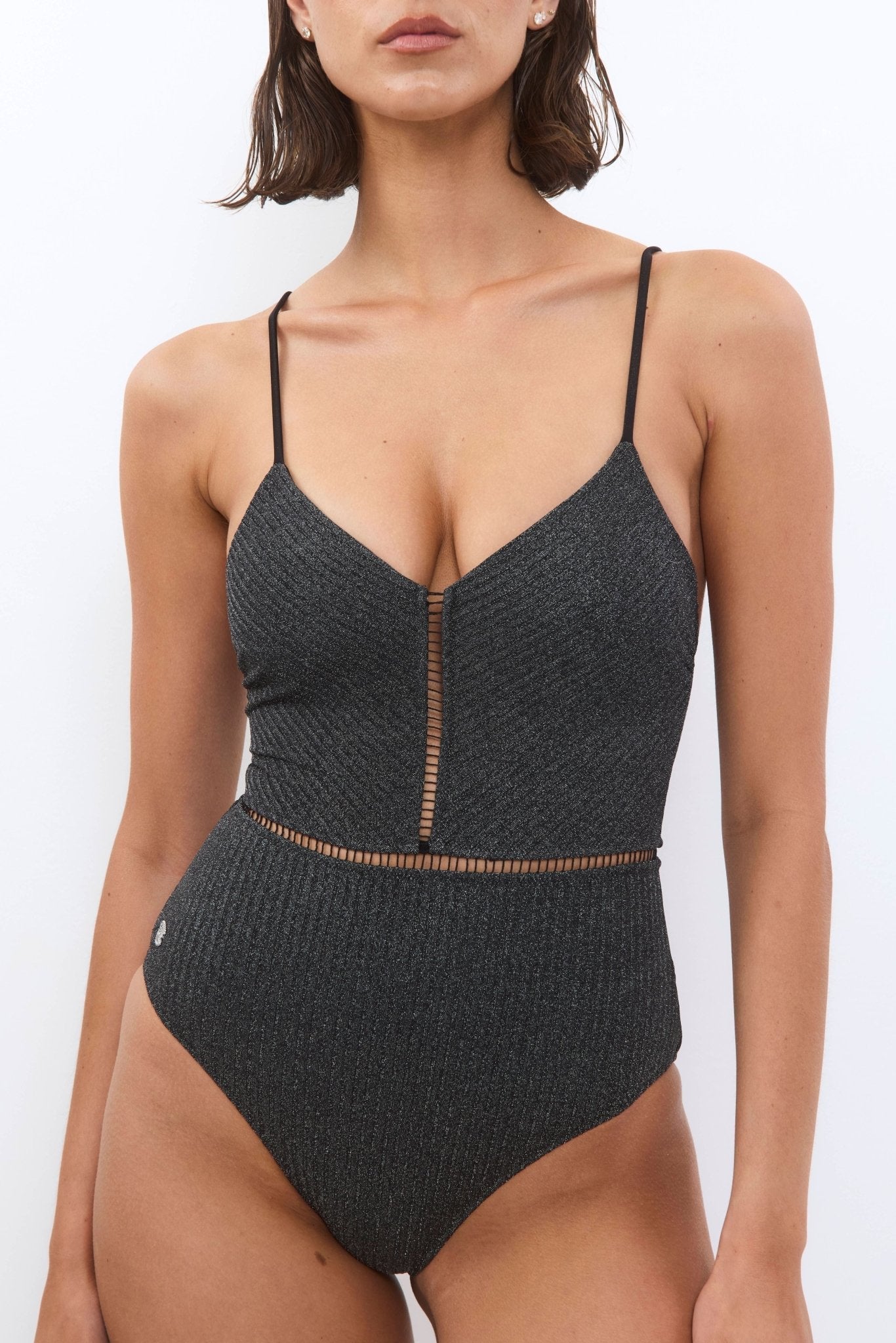 KIM Black Rib Lurex - one piece - BiliBlond Swimwear