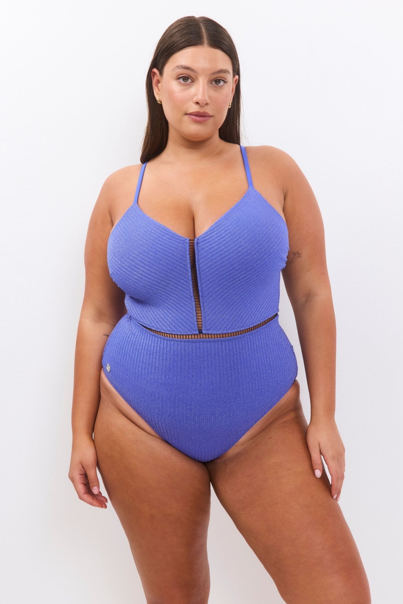 Kim Blue Rib Lurex - one piece - BiliBlond Swimwear