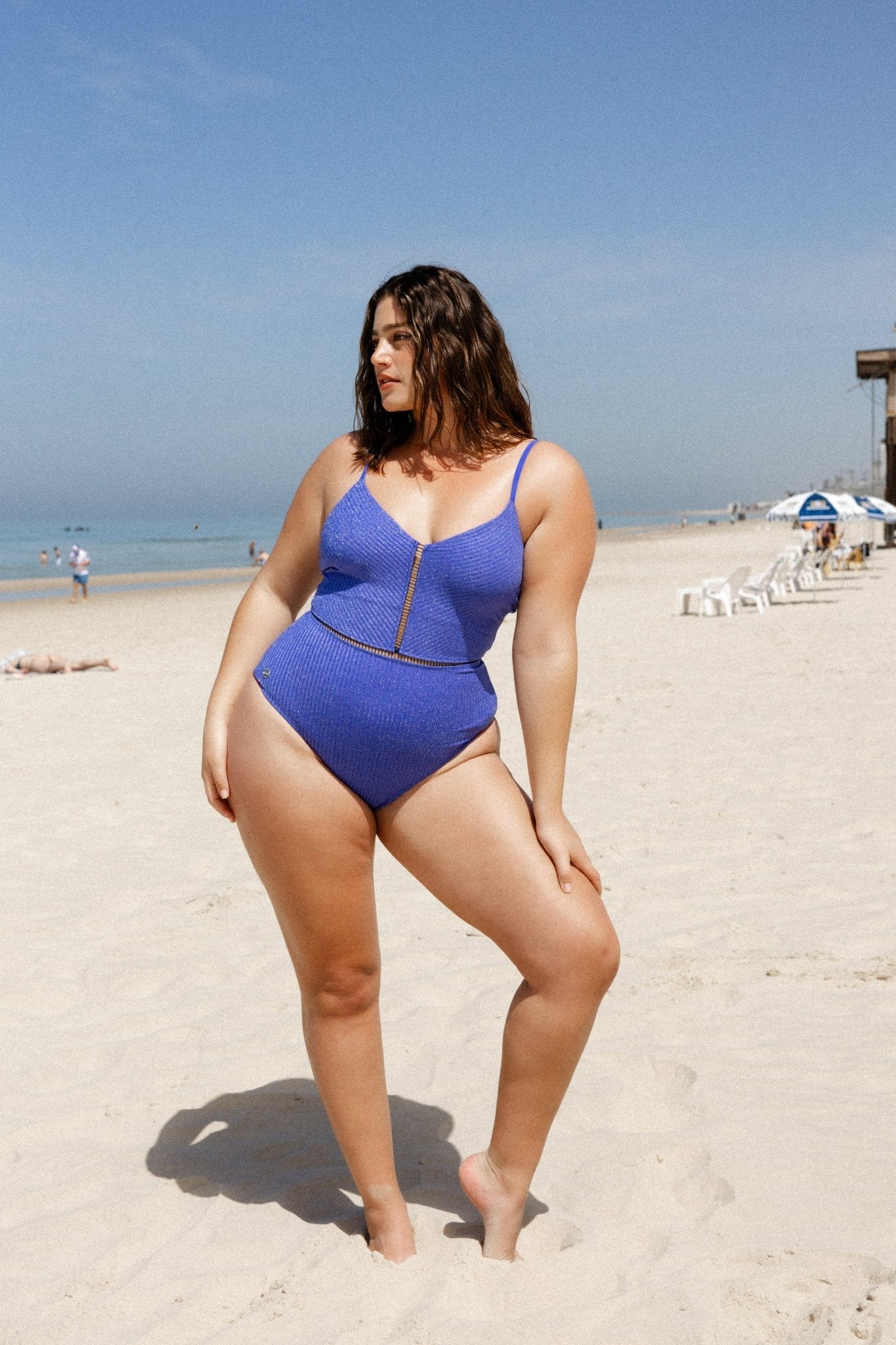 Kim Blue Rib Lurex - one piece - BiliBlond Swimwear