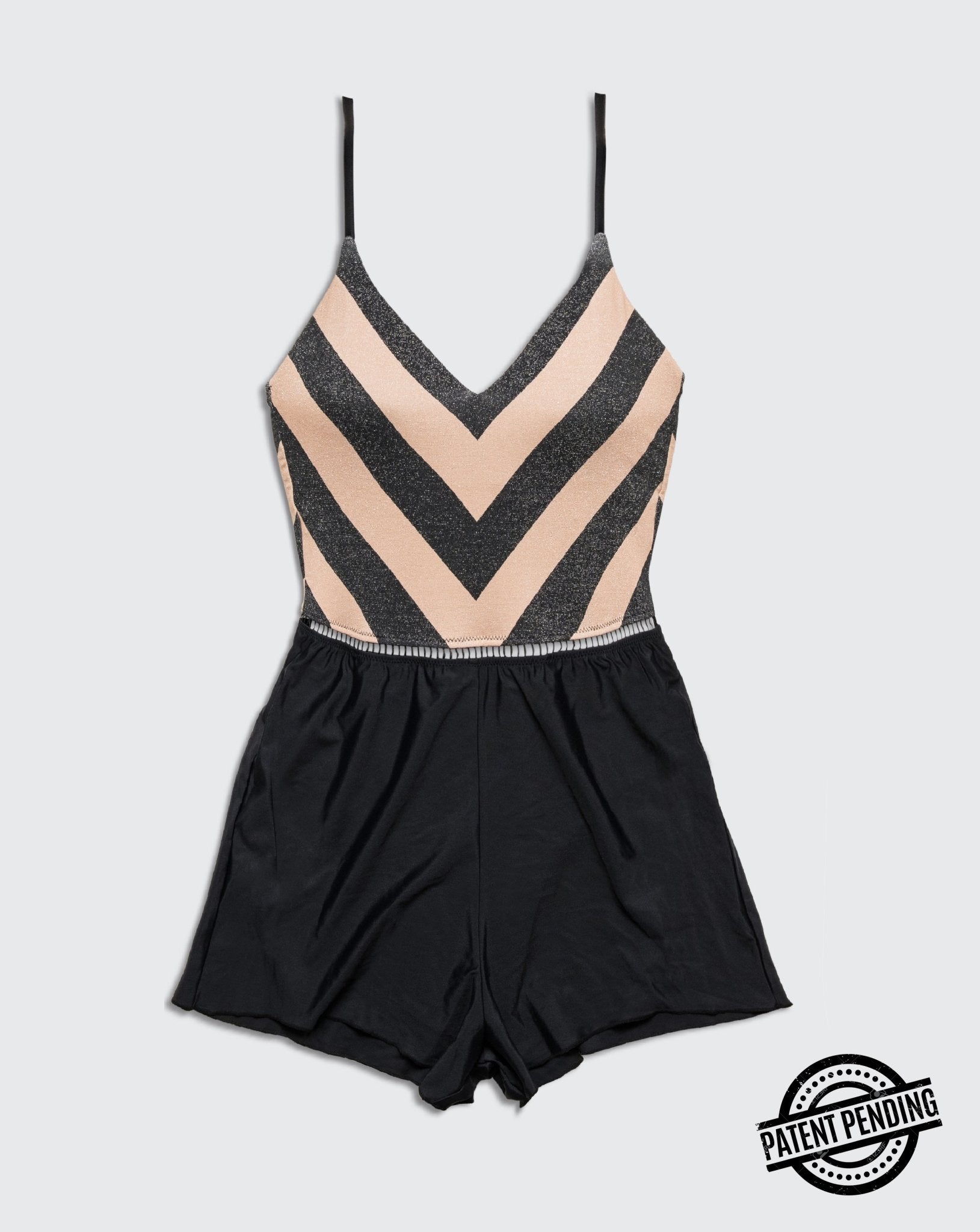 OVERALL ARAVA BLACK NUDE STRIPES - one piece -BiliBlond Swimwear - בגד ים אובראול