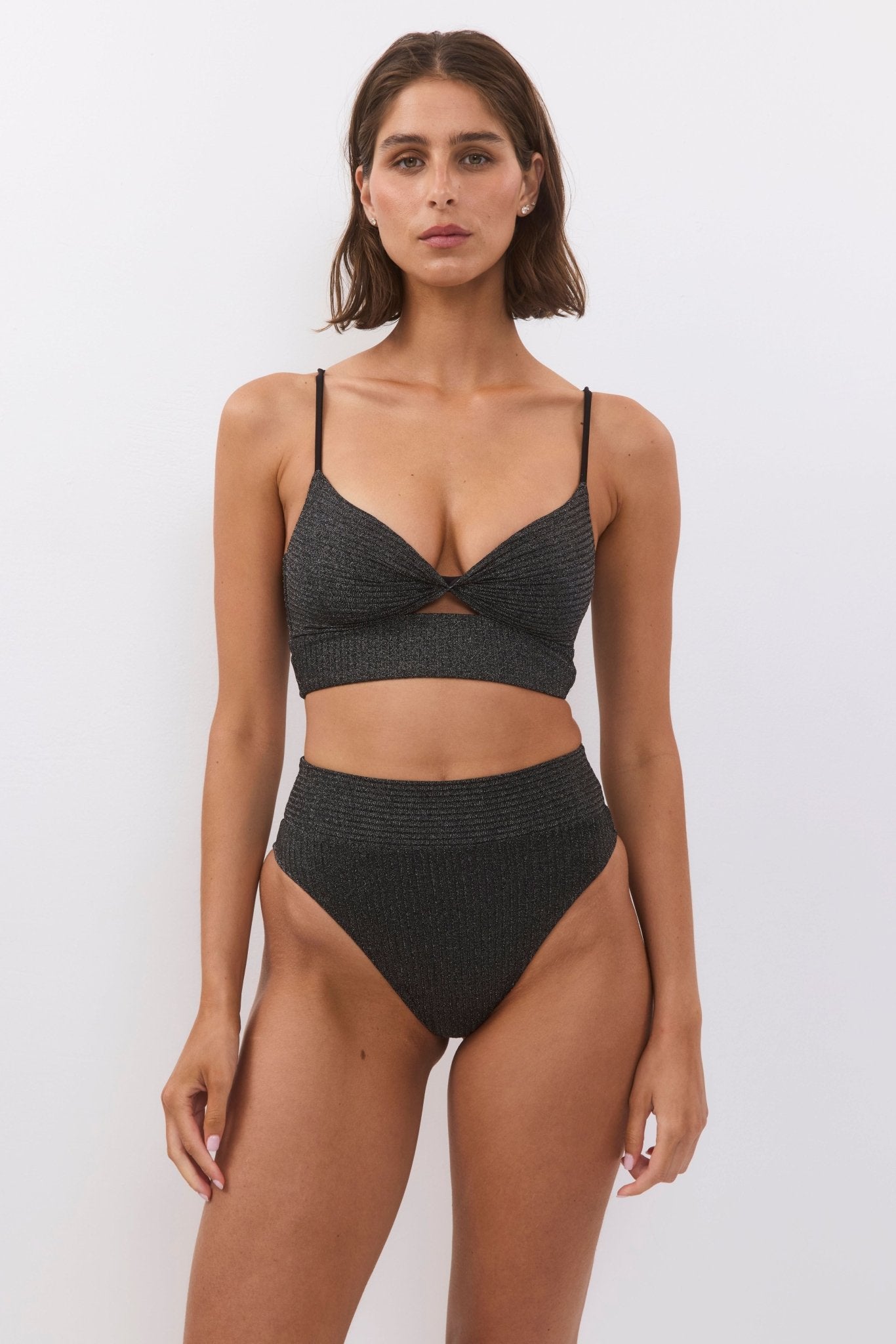 Sky Black Rib Lurex - BIKINI - BiliBlond Swimwear