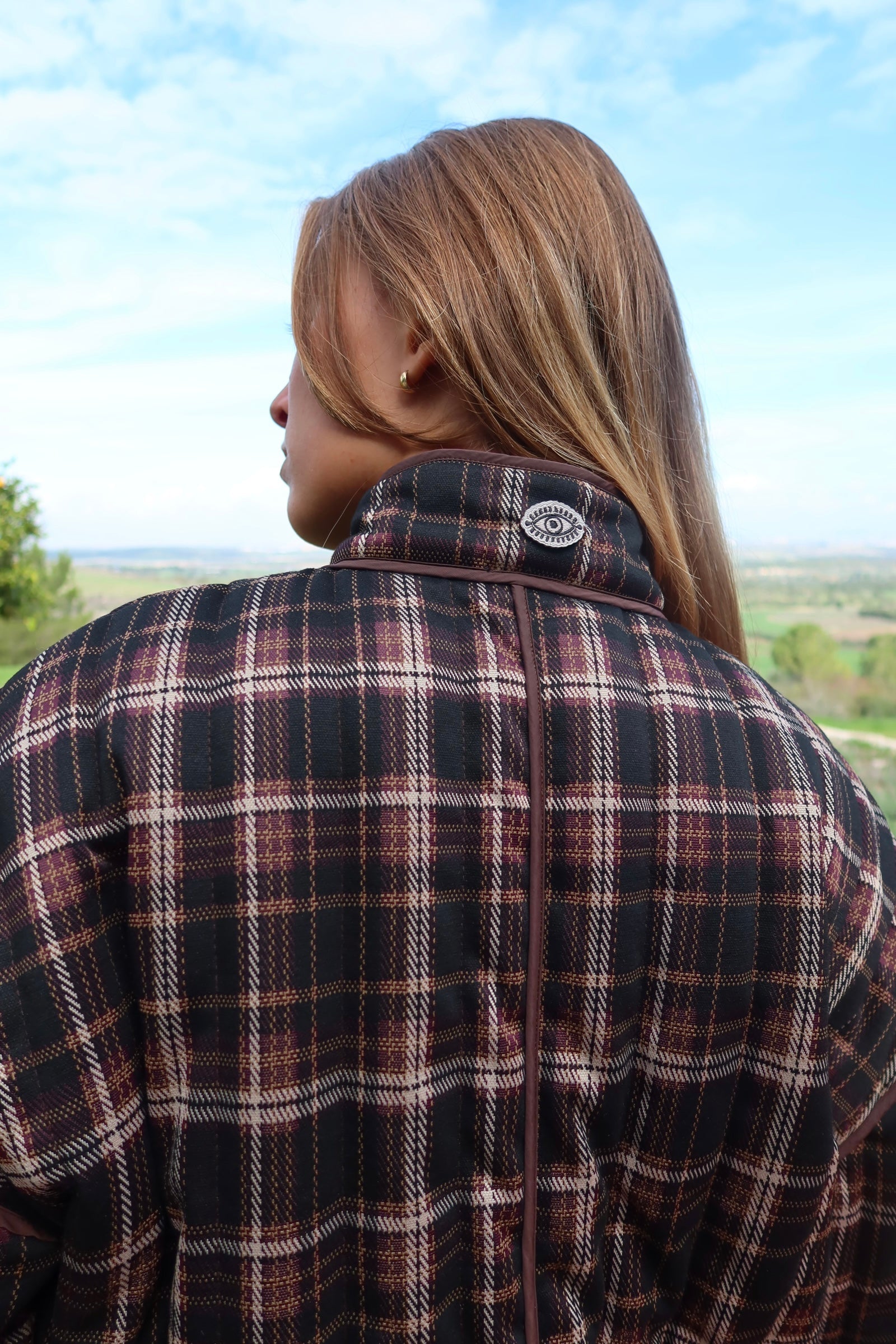 Dark Red Plaid Quilted Jacket