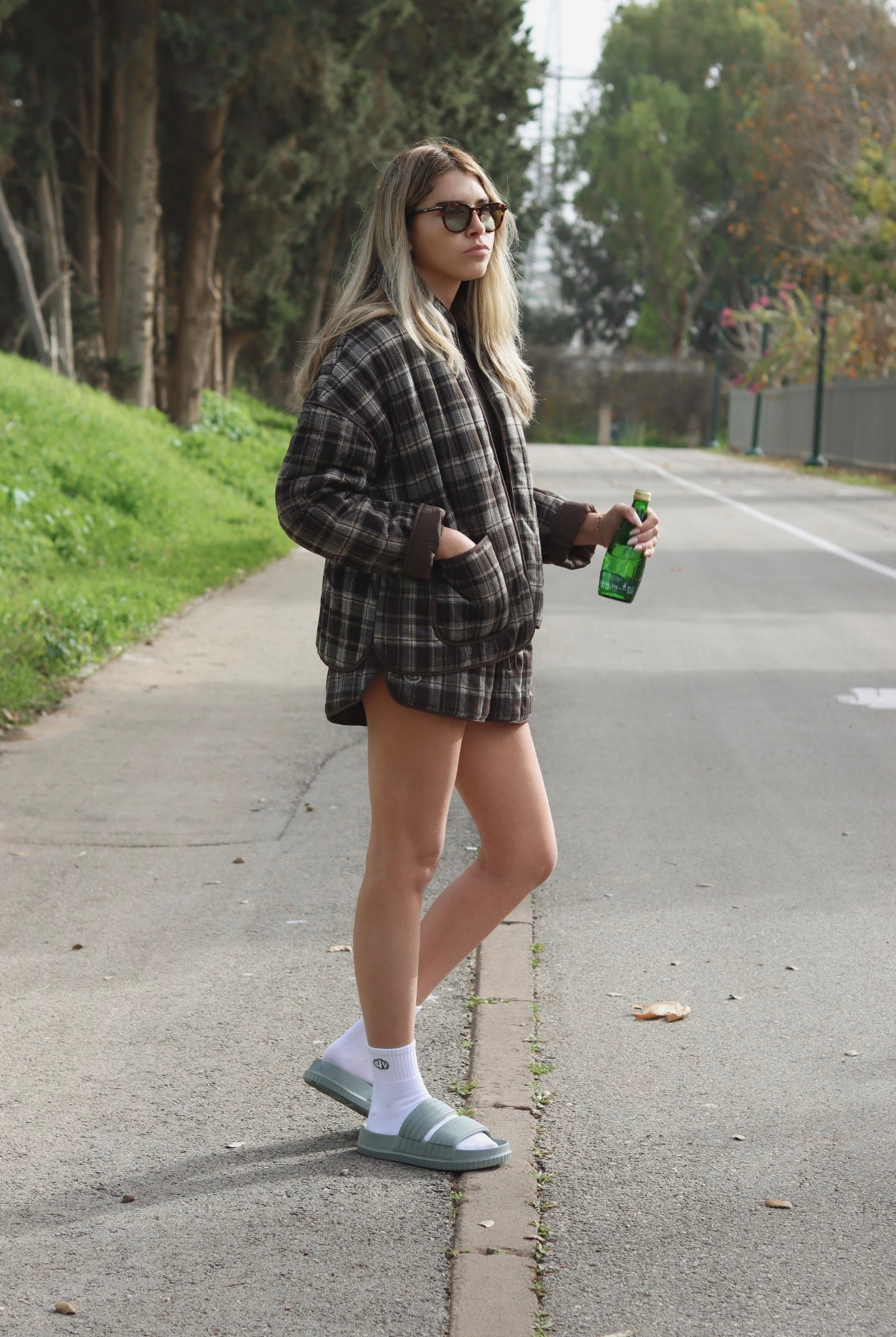 Brown Plaid Quilted Set