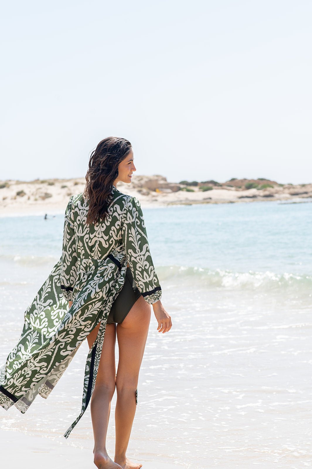 DAHAB KAFTAN Green & White - gallabia -BiliBlond Swimwear