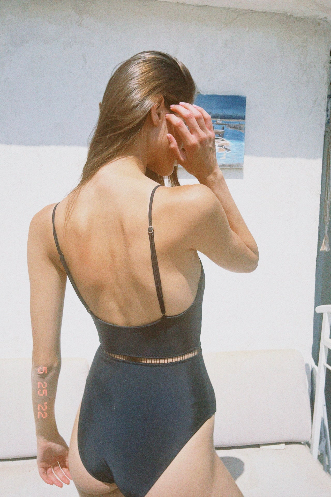 open back one piece - black quality fabric one piece -מבטח אחורי של קים שחור