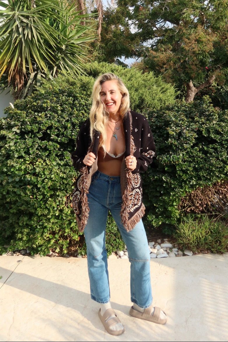 Jacquard Cardigan Black Paisley - gallabia -BiliBlond Swimwear