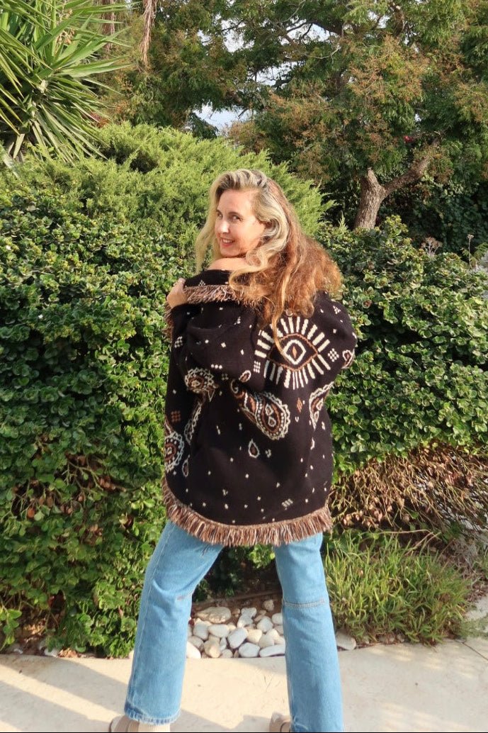 Jacquard Cardigan Black Paisley - gallabia -BiliBlond Swimwear