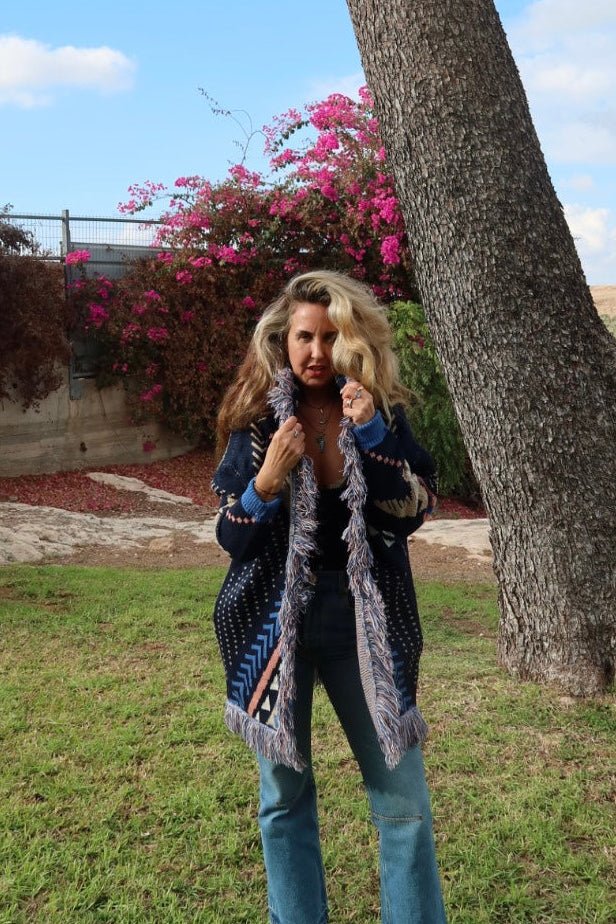 Jacquard Cardigan Blue Eagle - gallabia -BiliBlond Swimwear