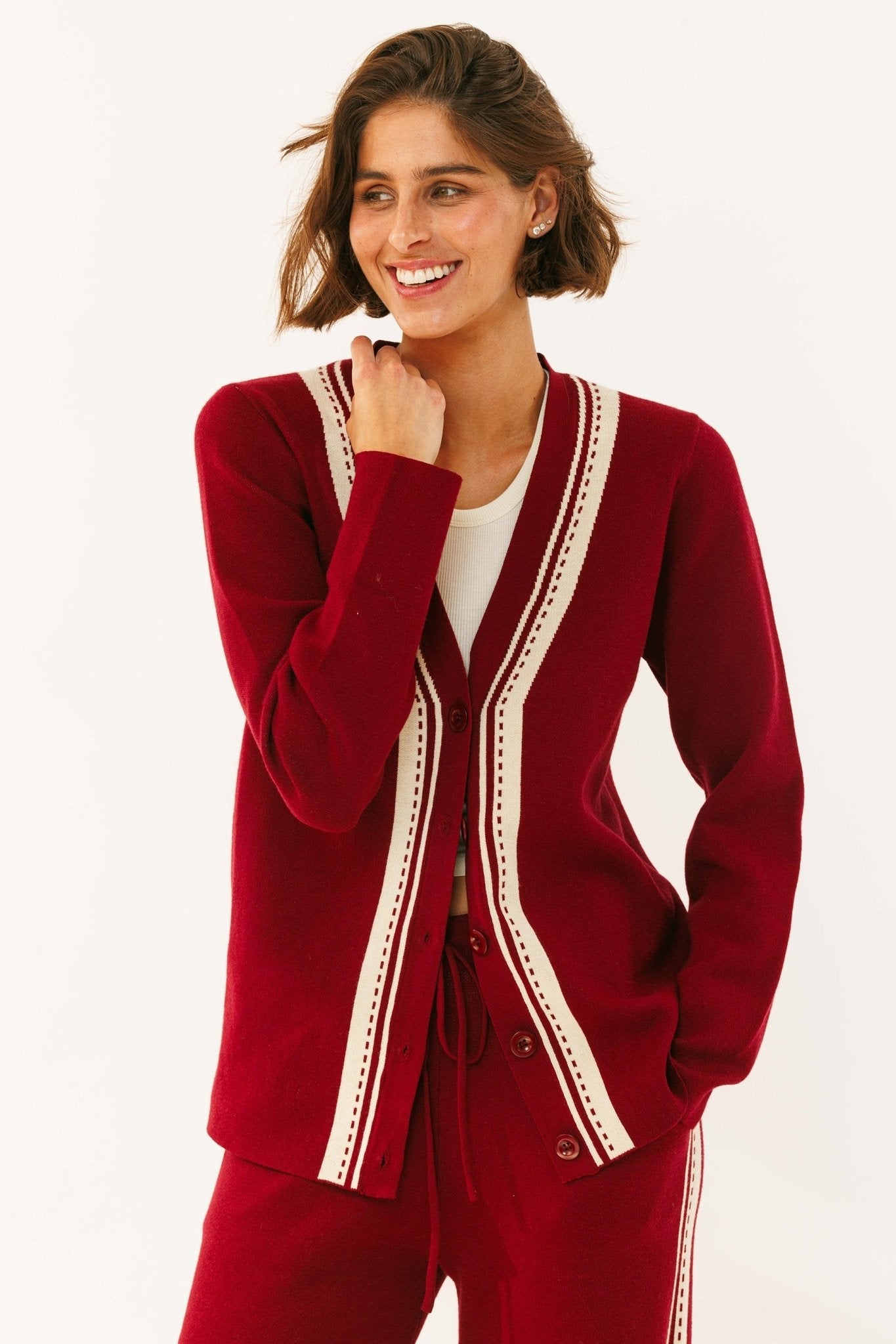 Maroon Knitted Cardigan - knit set - BiliBlond Swimwear