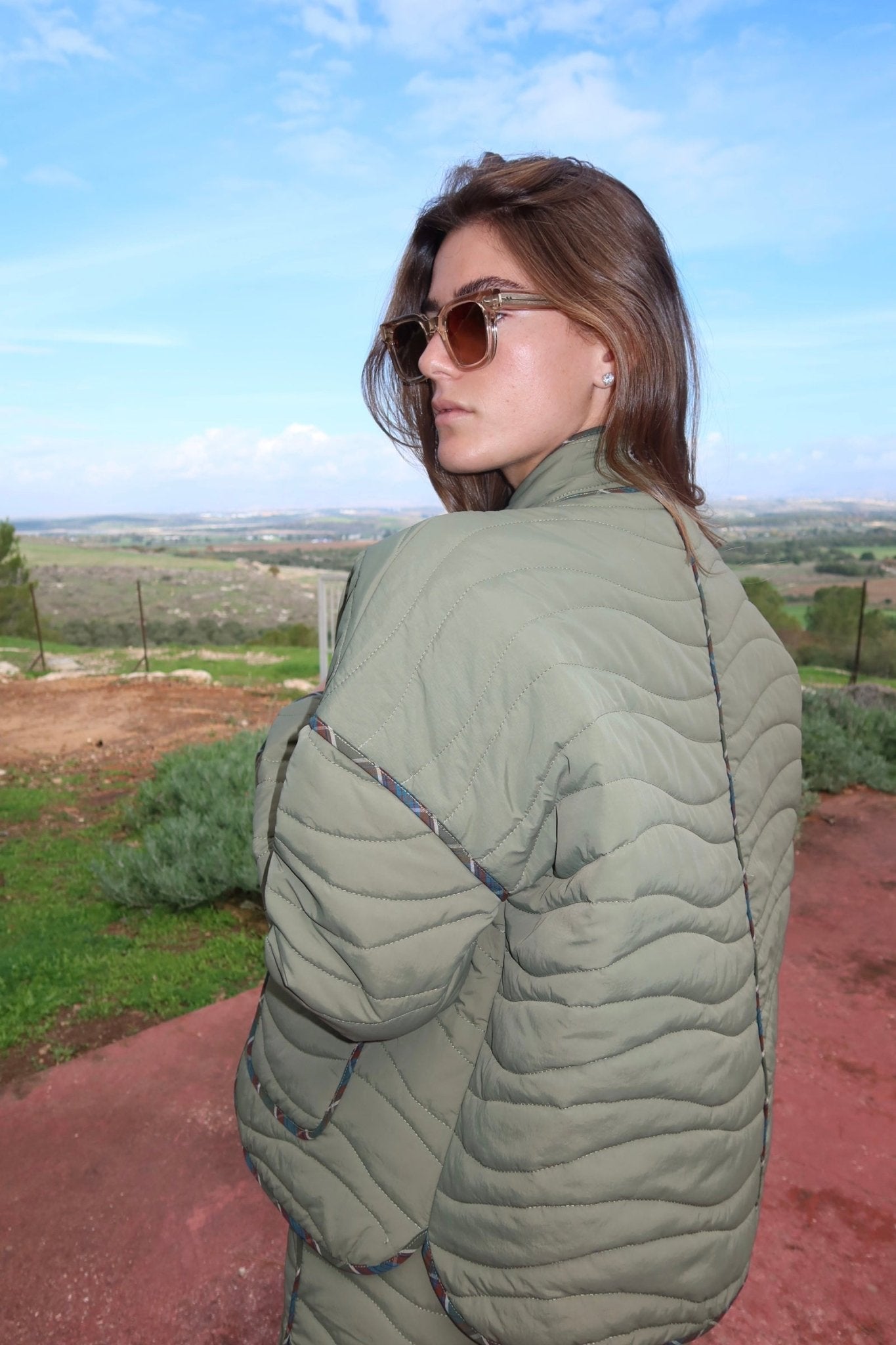 Olive Green Quilted Jacket - knit set - BiliBlond Swimwear